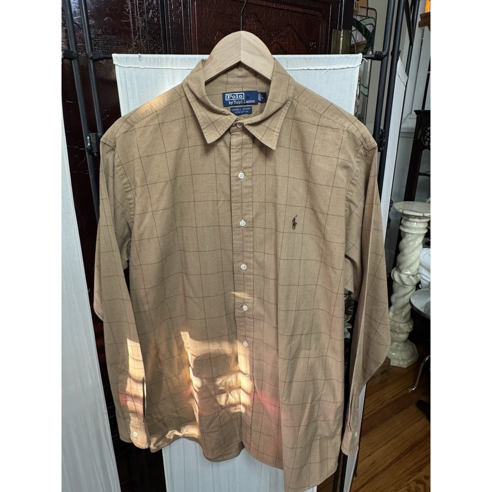 Polo Ralph Lauren Men's Plaid Button Up Shirt Large Brown Pony Lowell Sport